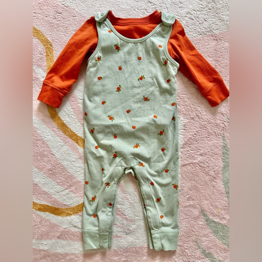 Hanna Andersson Orange-Sleeve Mint One-Piece with Orange Fruit Print